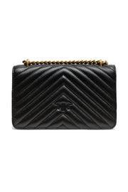 PINKO Black Leather Love One Mini Shoulder Bag
