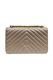 PINKO Grey Leather Love One Mini Shoulder Bag