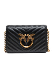 PINKO Black Leather Love Click Mini Shoulder Bag