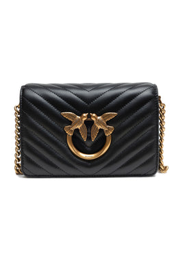 PINKO Black Leather Love Click Mini Shoulder Bag
