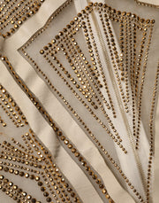 Mangano White Beige Mesh Crystal Embellished Sleeveless Jumpsuit