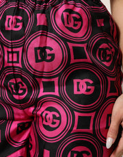 Dolce & Gabbana Pink Black Silk Logo Print DG Pattern Shorts