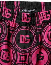 Dolce & Gabbana Pink Black Silk Logo Print DG Pattern Shorts