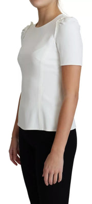 Dolce & Gabbana White Viscose Acetate Short Sleeve Blouse Top