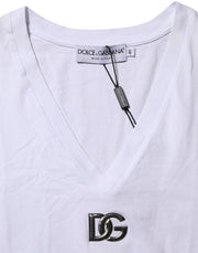 Dolce & Gabbana White Cotton V-Neck Short Sleeves T-Shirt