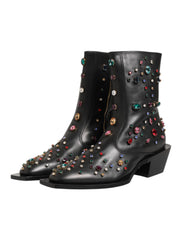Dolce & Gabbana Black Crystal Embellished Men Short Boots Shoes