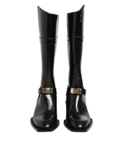 Dolce & Gabbana Black Logo Plaque Over The Calf Boots Shoes
