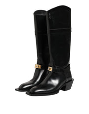 Dolce & Gabbana Black Logo Plaque Over The Calf Boots Shoes