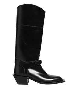 Dolce & Gabbana Black Logo Plaque Over The Calf Boots Shoes