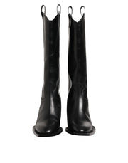 Dolce & Gabbana Black Leather Over The Calf Biker Boots Shoes