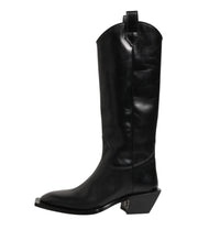 Dolce & Gabbana Black Leather Over The Calf Biker Boots Shoes