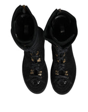 Dolce & Gabbana Black Alpaca Wool Suede Mid Calf Boots Shoes