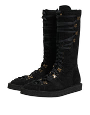 Dolce & Gabbana Black Alpaca Wool Suede Mid Calf Boots Shoes