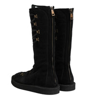 Dolce & Gabbana Black Alpaca Wool Suede Mid Calf Boots Shoes