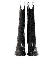 Dolce & Gabbana Black Leather Over The Calf Biker Boots Shoes