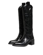 Dolce & Gabbana Black Leather Over The Calf Biker Boots Shoes