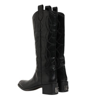 Dolce & Gabbana Black Leather Over The Calf Biker Boots Shoes