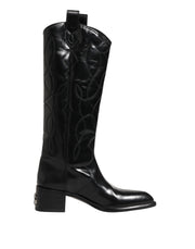 Dolce & Gabbana Black Leather Over The Calf Biker Boots Shoes