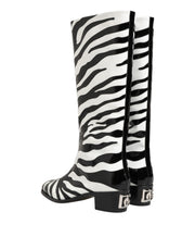 Dolce & Gabbana Black White Zebra Over The Calf Boots Shoes