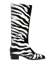 Dolce & Gabbana Black White Zebra Over The Calf Boots Shoes