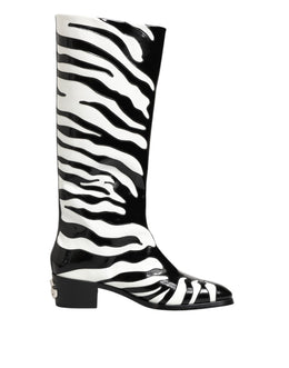 Dolce & Gabbana Black White Zebra Over The Calf Boots Shoes