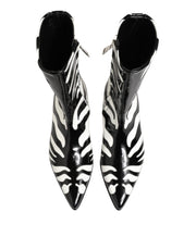 Dolce & Gabbana Black White Zebra Leather Mid Calf Boots Shoes