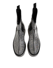 Dolce & Gabbana Black Crystal Strass Mid Calf Short Boots  Shoes