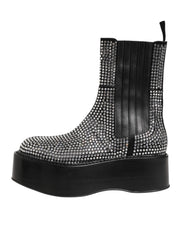 Dolce & Gabbana Black Crystal Strass Mid Calf Short Boots  Shoes
