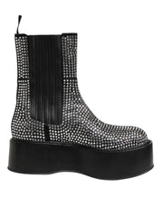 Dolce & Gabbana Black Crystal Strass Mid Calf Short Boots  Shoes