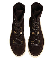 Dolce & Gabbana Brown Suede Lace Up Ankle Short Boots Shoes