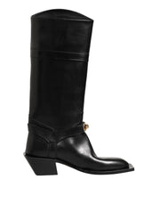 Dolce & Gabbana Black Logo Plaque Over The Calf Boot Shoes