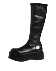 Dolce & Gabbana Black Logo Plaque Over The Calf Boots Shoes