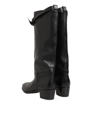 Dolce & Gabbana Black Logo Plaque Over The Calf Boots Shoes