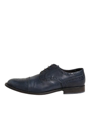 Daniele Alessandrini Blue Leather Wingtip Lace-up Formal Derby Shoes