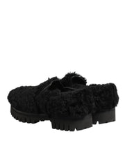 Dolce & Gabbana Dress Black Fur Leather Slippers Men Shoes
