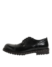 Dolce & Gabbana Black Leather Studded Men Formal Derby Shoes