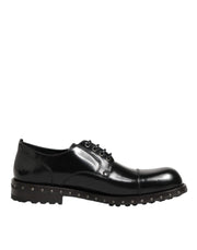 Dolce & Gabbana Black Leather Studded Men Formal Derby Shoes
