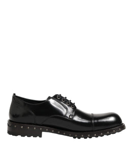 Dolce & Gabbana Black Leather Studded Men Formal Derby Shoes