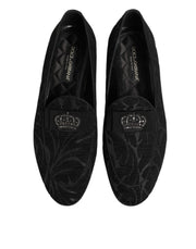Dolce & Gabbana Black Brocade Crown Loafers Dress Shoes