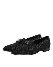 Dolce & Gabbana Black Brocade Crown Loafers Dress Shoes