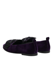 Dolce & Gabbana Purple Suede Cotton Bow Slip On Loafers Shoes