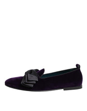 Dolce & Gabbana Purple Suede Cotton Bow Slip On Loafers Shoes