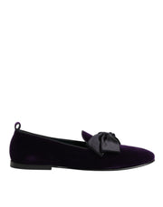 Dolce & Gabbana Purple Suede Cotton Bow Slip On Loafers Shoes