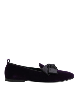 Dolce & Gabbana Purple Suede Cotton Bow Slip On Loafers Shoes