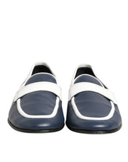 Dolce & Gabbana White Blue Leather Slip On Loafers Men Formal Shoes