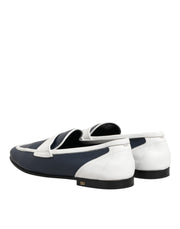 Dolce & Gabbana White Blue Leather Slip On Loafers Men Formal Shoes