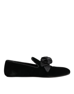 Dolce & Gabbana Black Suede Cotton Rose Slip On Loafers Shoes