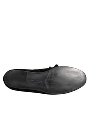 Dolce & Gabbana Black Suede Cotton Rose Slip On Loafers Shoes