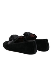 Dolce & Gabbana Black Suede Cotton Rose Slip On Loafers Shoes