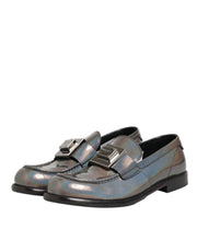 Dolce & Gabbana Metallic Silver Logo Slip On Men Dress Shoes